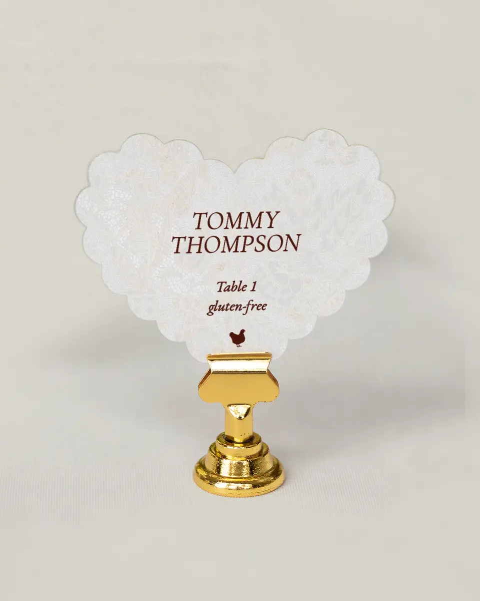 This is a 3" x 3.5" Wedding Place Card called Trimmed Lace printed in full color on Premium Smooth paper