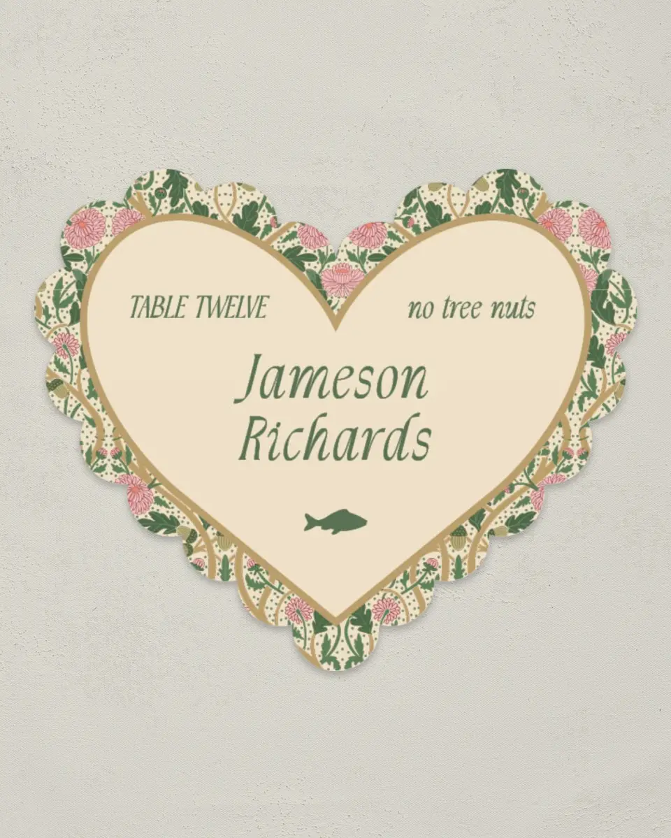 This is a 3" x 3.5" Wedding Place Card called Regal Garden printed in full color on Premium Smooth paper