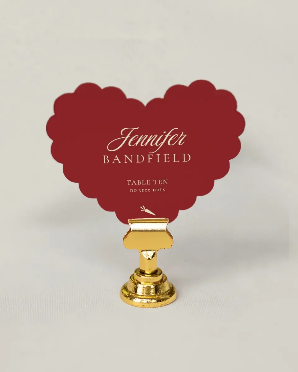 This is a 3" x 3.5" Wedding Place Card called Bloom & Crest printed in full color on Premium Smooth paper