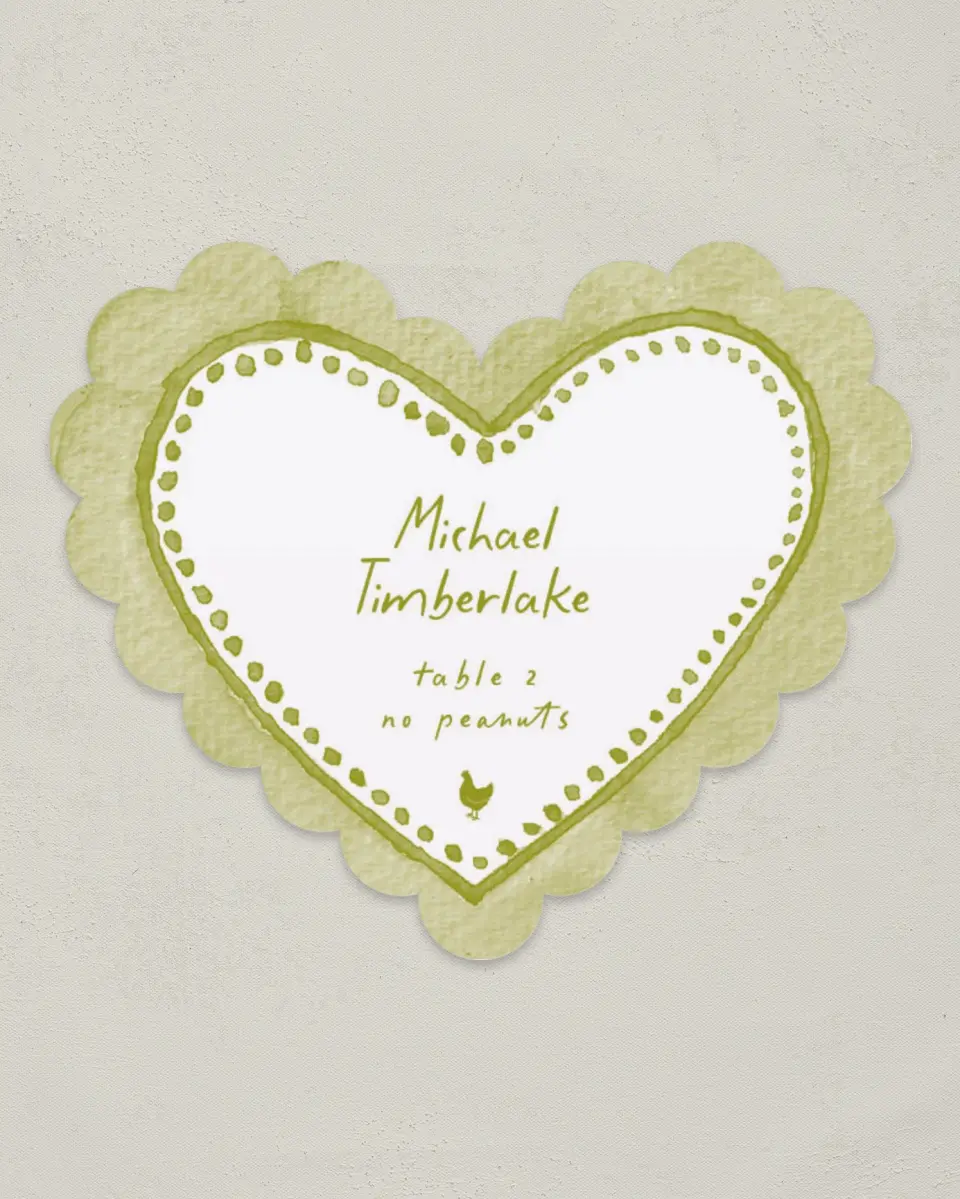 This is a 3" x 3.5" Wedding Place Card called Heart Harmony printed in full color on Premium Smooth paper