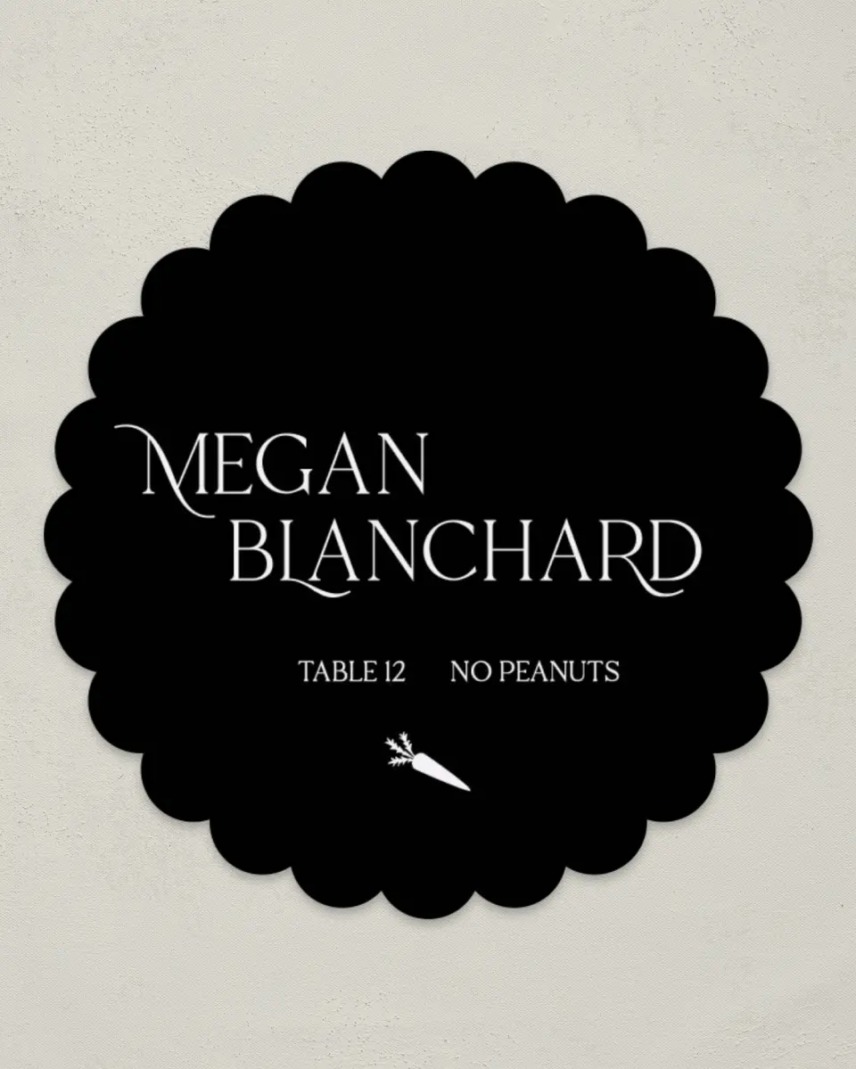 This is a 3.5" Circle Wedding Place Card called The Lucy printed in full color on Premium Smooth paper