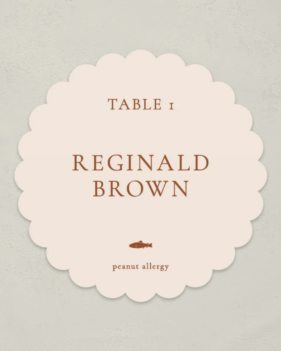 This is a 3.5" Circle Wedding Place Card called The Kyleigh printed in full color on Premium Smooth paper