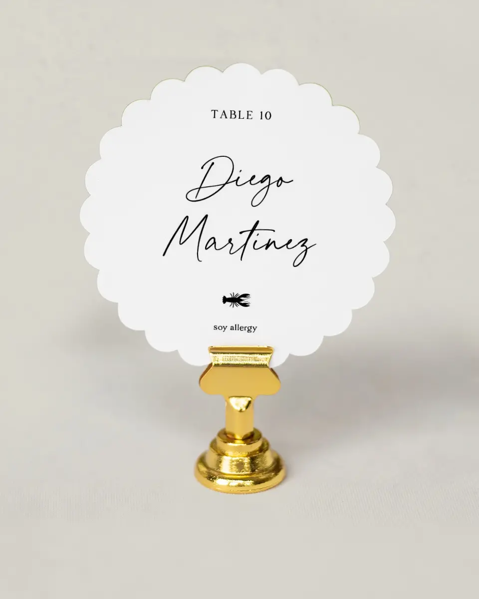 This is a 3.5" Circle Wedding Place Card called The Lauren printed in full color on Premium Smooth paper