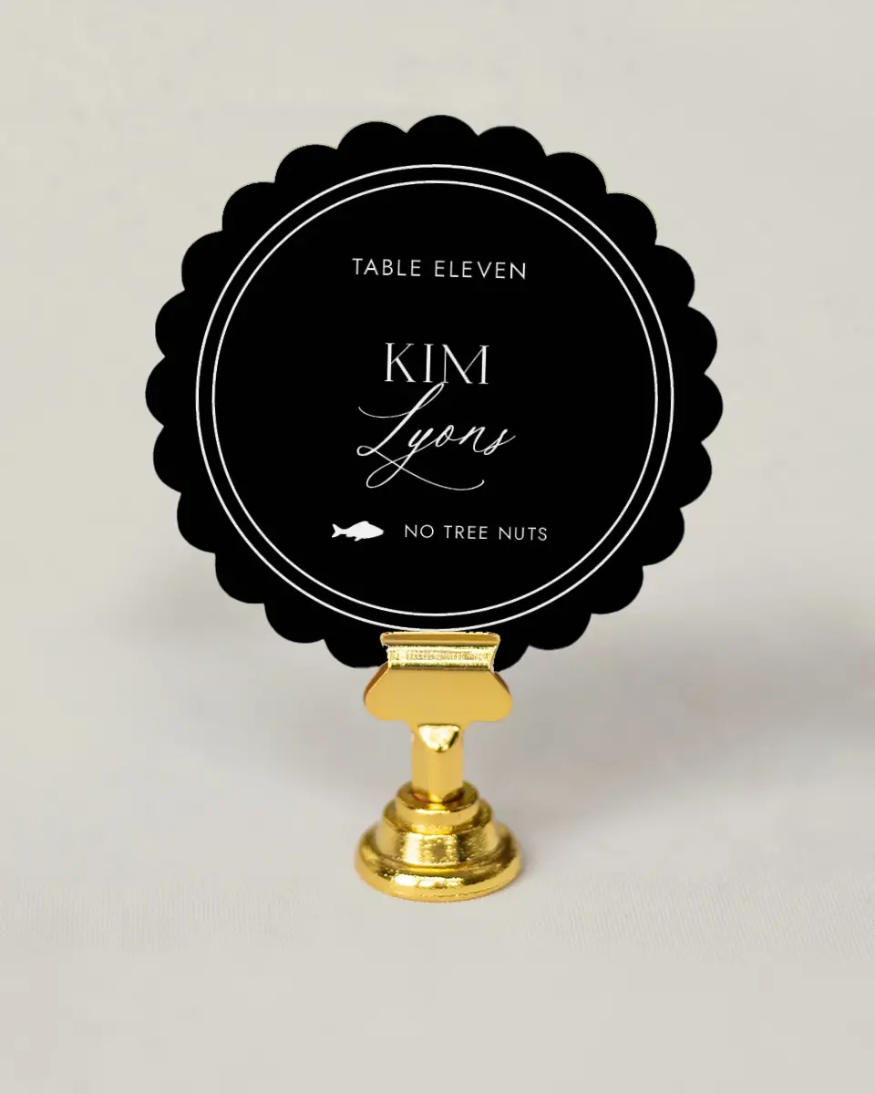 This is a 3.5" Circle Wedding Place Card called Passionate Arch printed in full color on Premium Smooth paper
