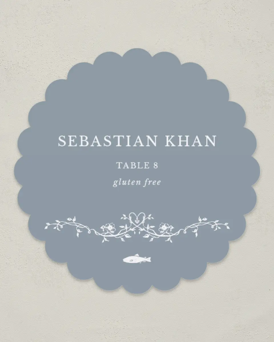 This is a 3.5" Circle Wedding Place Card called Flowering Frame printed in full color on Premium Smooth paper