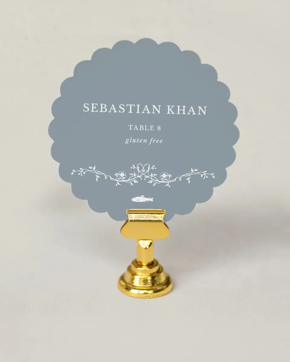 This is a 3.5" Circle Wedding Place Card called Flowering Frame printed in full color on Premium Smooth paper