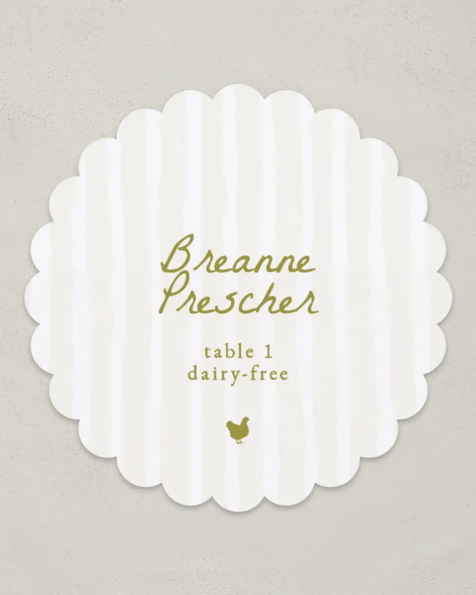 This is a 3.5" Circle Wedding Place Card called Positano Daydream printed in full color on Premium Smooth paper