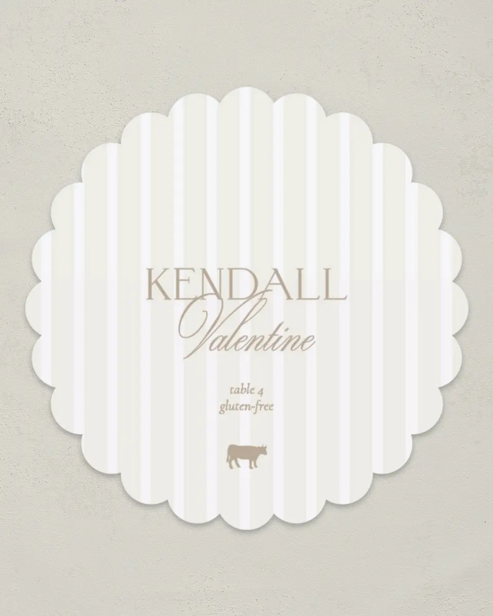 This is a 3.5" Circle Wedding Place Card called Kensington printed in full color on Premium Smooth paper