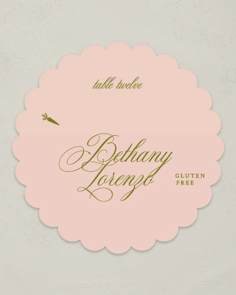 This is a 3.5" Circle Wedding Place Card called Love Off Script printed in full color on Premium Smooth paper