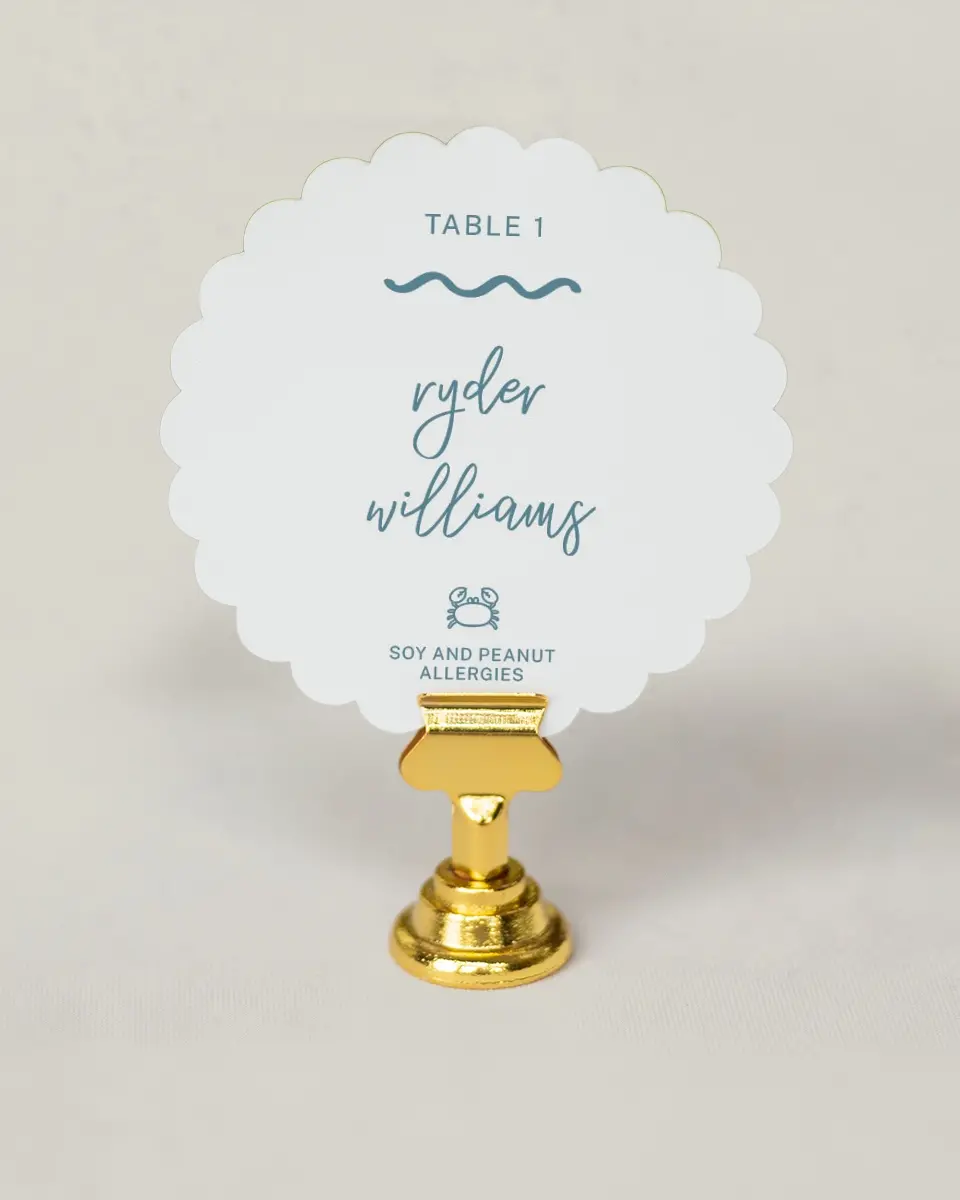 This is a 3.5" Circle Wedding Place Card called I Hear Wedding Shells printed in full color on Premium Smooth paper