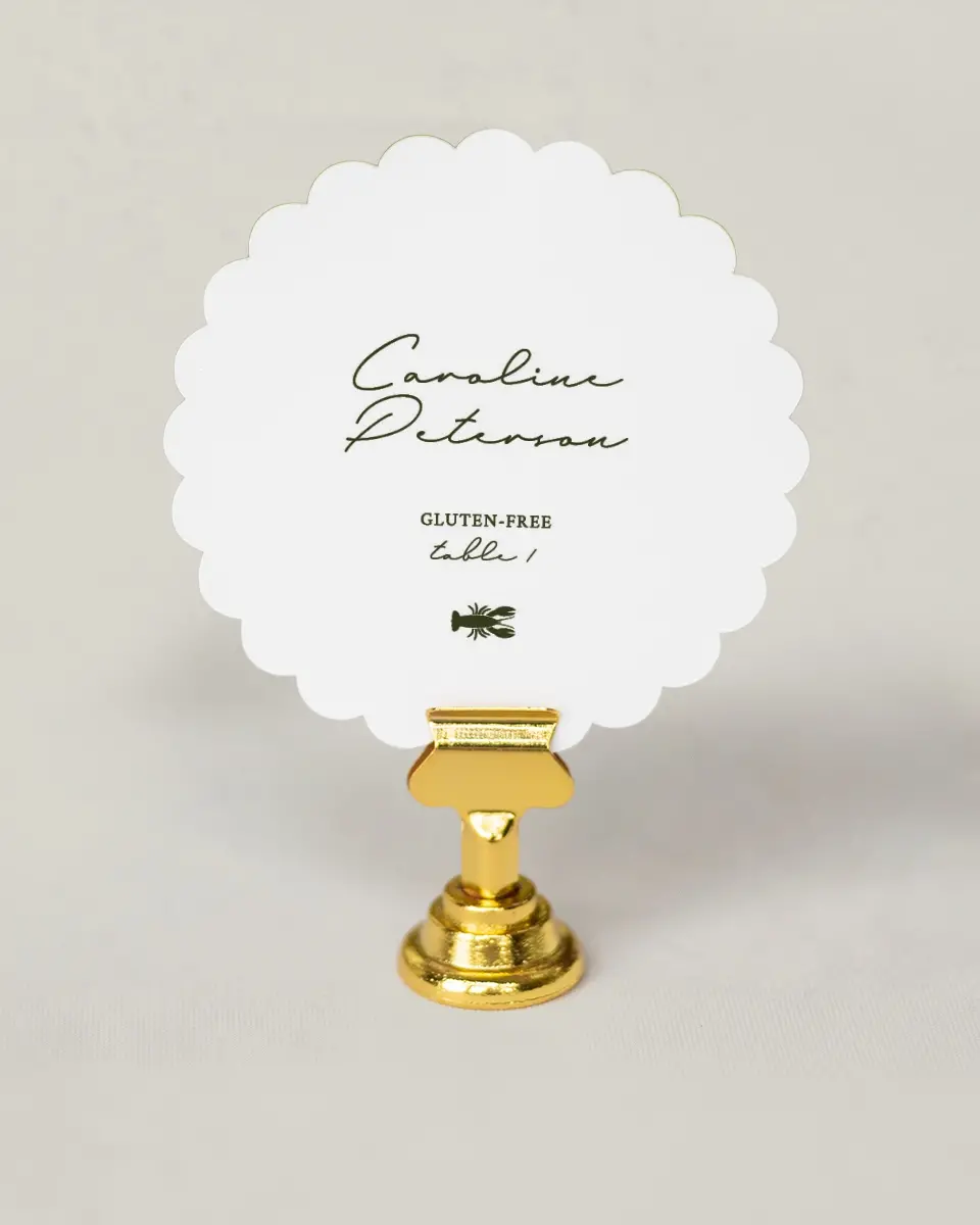 This is a 3.5" Circle Wedding Place Card called Whimsical Shells printed in full color on Premium Smooth paper