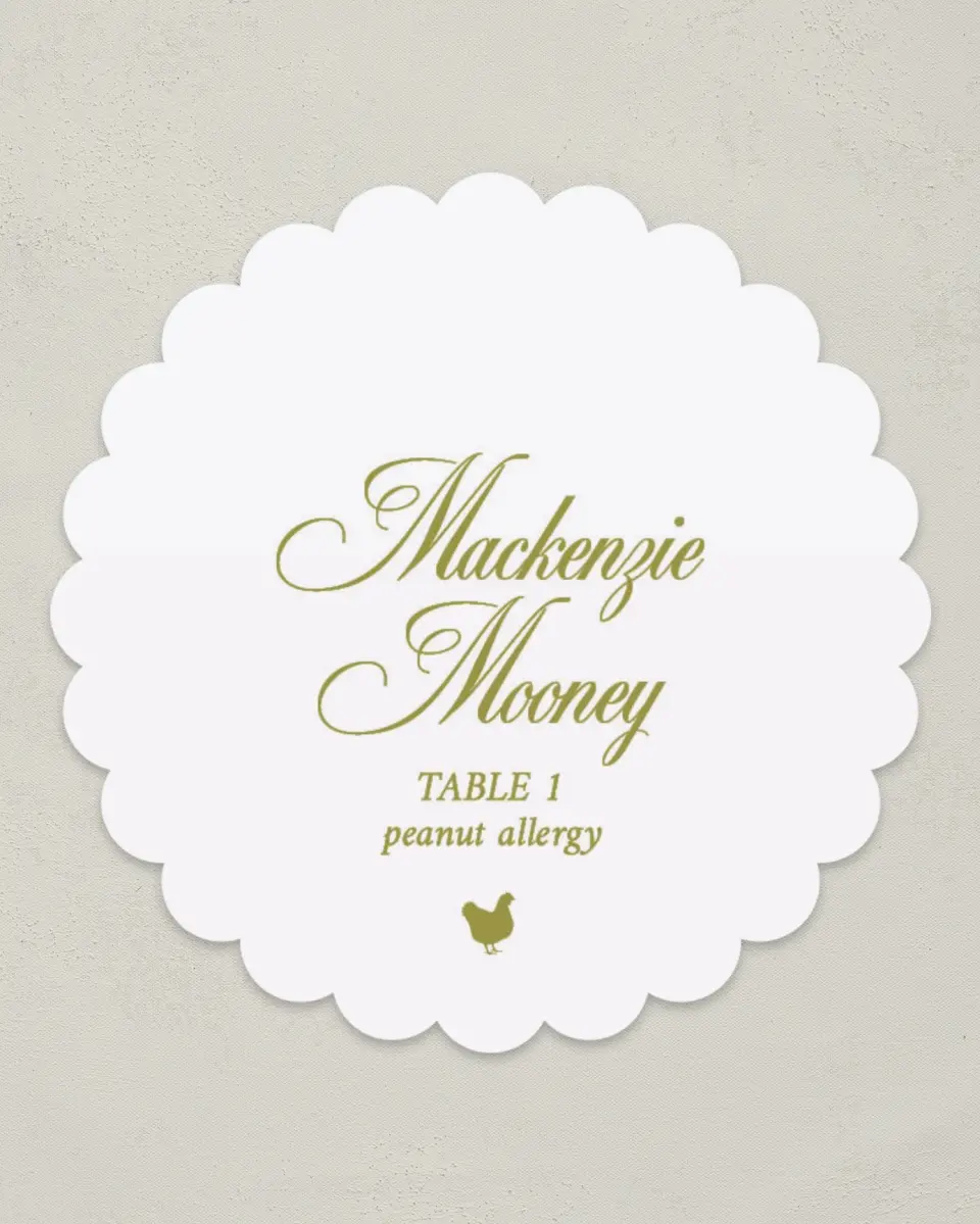 This is a 3.5" Circle Wedding Place Card called Paradise in Bloom printed in full color on Premium Smooth paper