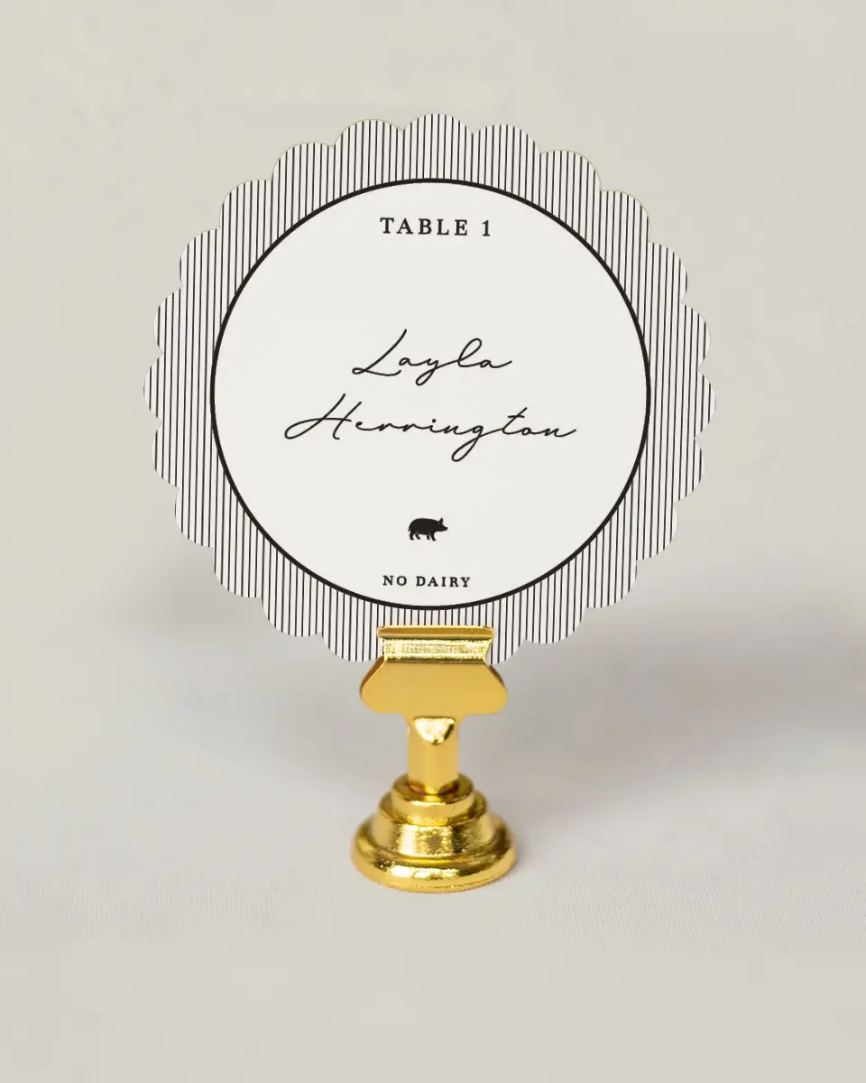 This is a 3.5" Circle Wedding Place Card called Opulent Endearment printed in full color on Premium Smooth paper