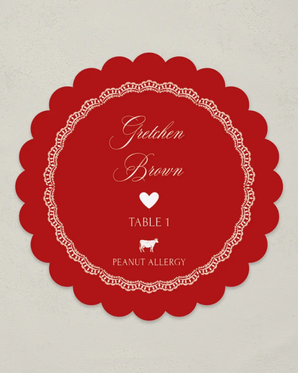 This is a 3.5" Circle Wedding Place Card called Elevated Vegas printed in full color on Premium Smooth paper