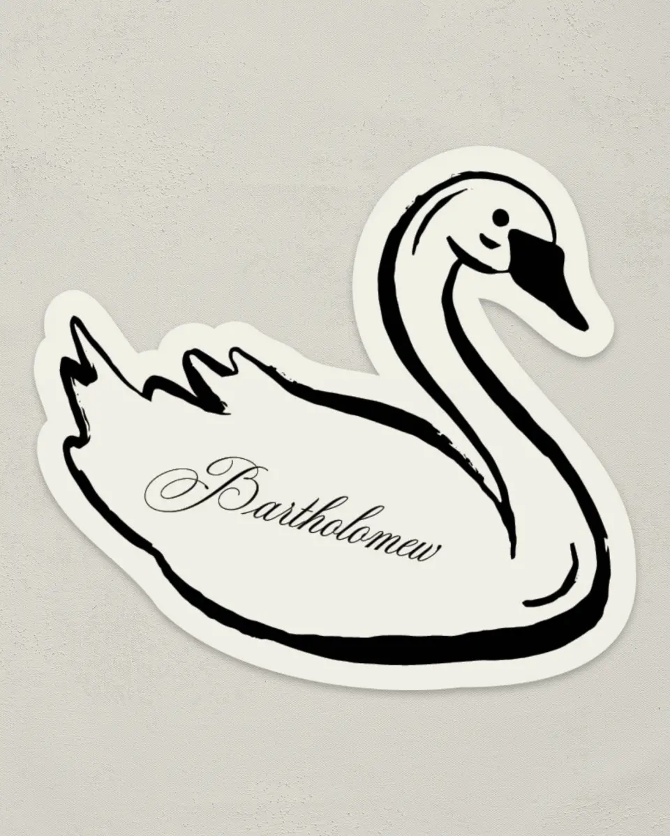 This is a 3.25" x 3.5" Wedding Place Card called Swooning Swan printed in full color on Premium Smooth paper