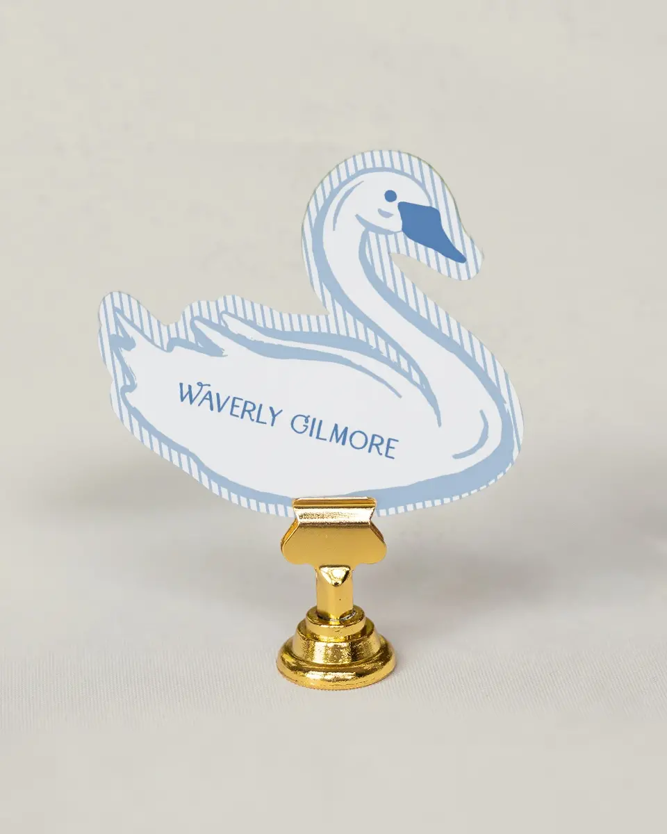 This is a 3.25" x 3.5" Wedding Place Card called Graceful Swan printed in full color on Premium Smooth paper