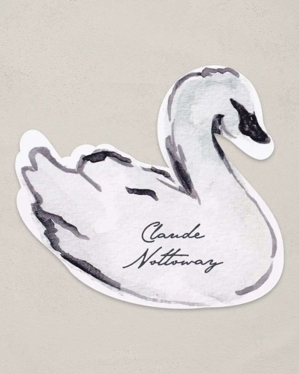 This is a 3.25" x 3.5" Wedding Place Card called Swan Charm printed in full color on Premium Smooth paper