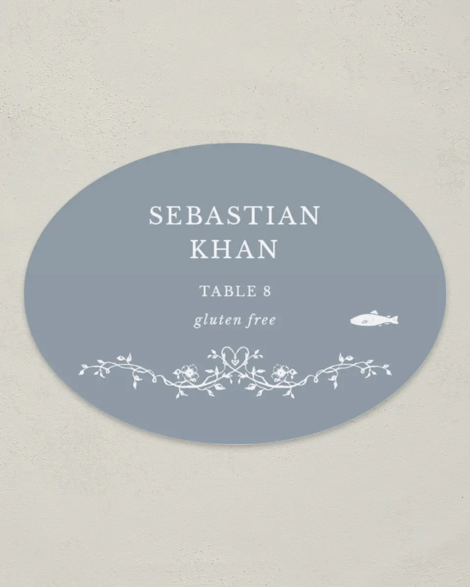 This is a 2.5" x 3.5" Wedding Place Card called Flowering Frame printed in full color on Premium Smooth paper