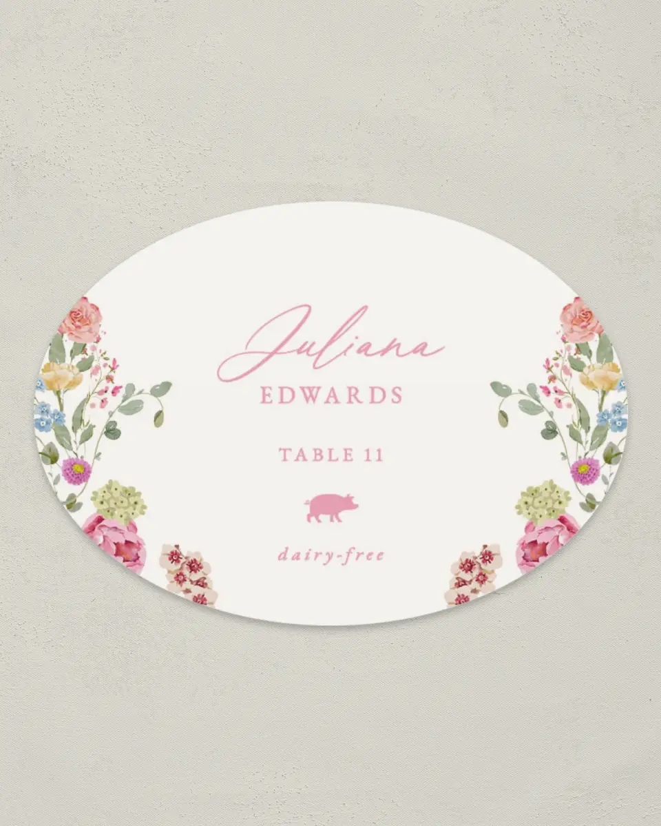 This is a 2.5" x 3.5" Wedding Place Card called The Florence printed in full color on Premium Smooth paper