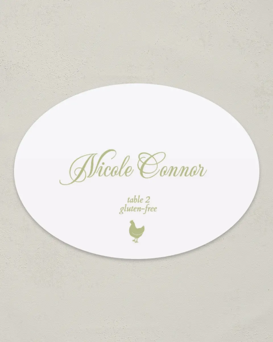 This is a 2.5" x 3.5" Wedding Place Card called Southern Belle printed in full color on Premium Smooth paper