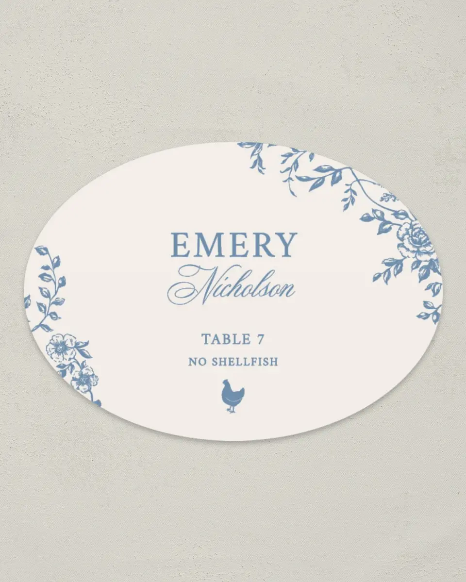 This is a 2.5" x 3.5" Wedding Place Card called Vintage Reverie printed in full color on Premium Smooth paper