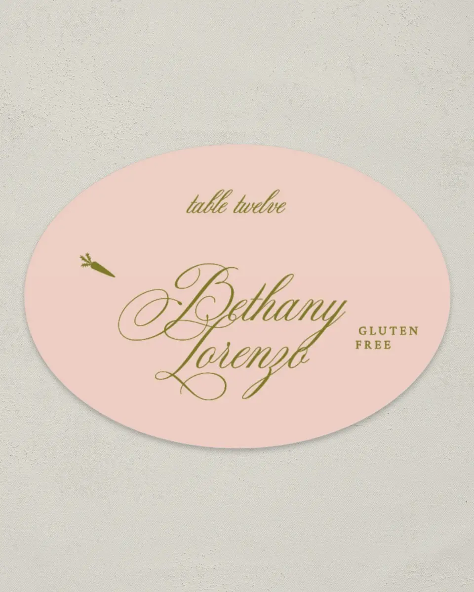 This is a 2.5" x 3.5" Wedding Place Card called Love Off Script printed in full color on Premium Smooth paper