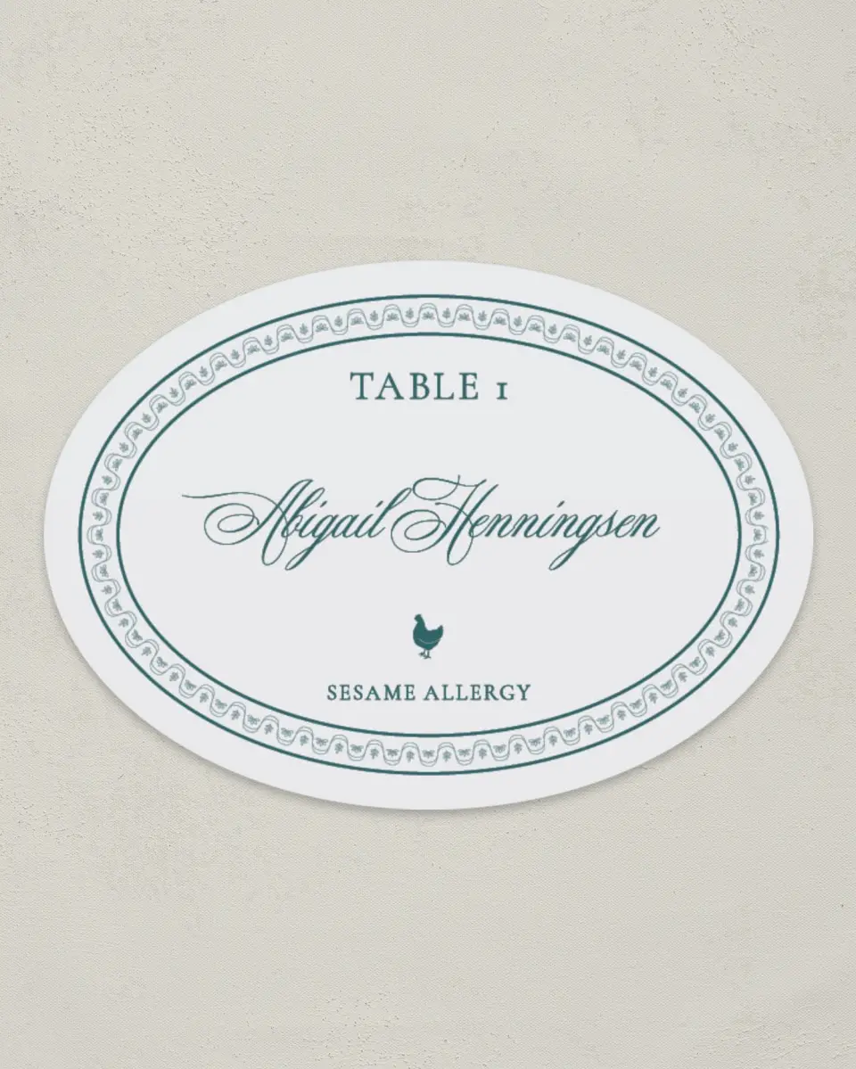 This is a 2.5" x 3.5" Wedding Place Card called Delicate Vintage printed in full color on Premium Smooth paper