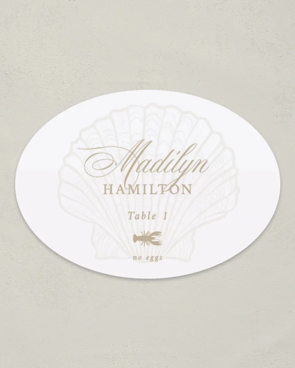 This is a 2.5" x 3.5" Wedding Place Card called Elegant Shell printed in full color on Premium Smooth paper