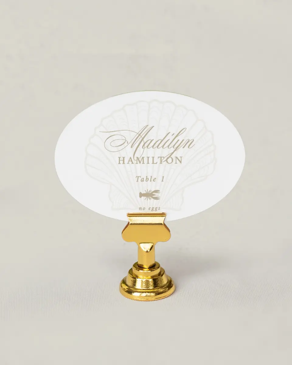 This is a 2.5" x 3.5" Wedding Place Card called Elegant Shell printed in full color on Premium Smooth paper