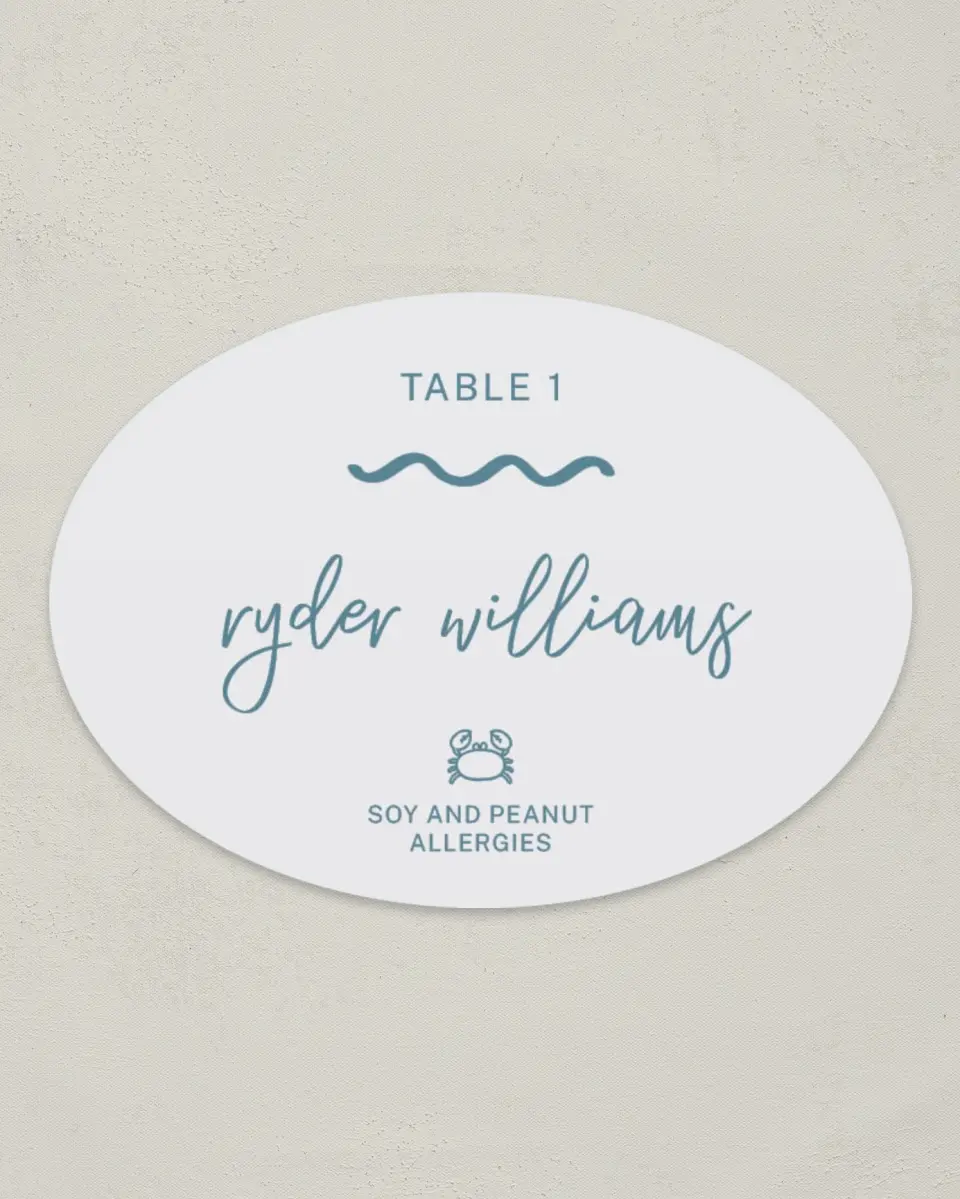 This is a 2.5" x 3.5" Wedding Place Card called I Hear Wedding Shells printed in full color on Premium Smooth paper