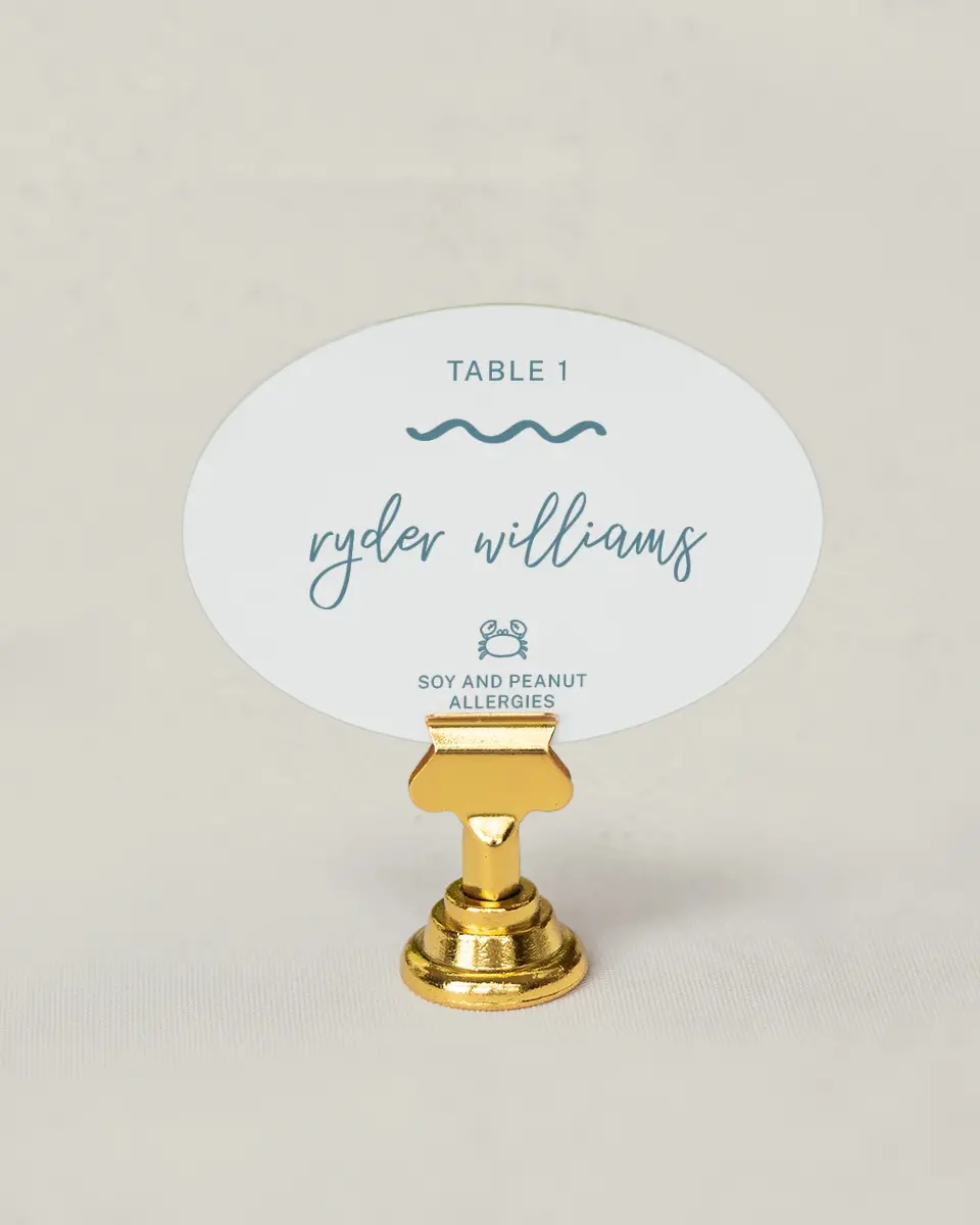 This is a 2.5" x 3.5" Wedding Place Card called I Hear Wedding Shells printed in full color on Premium Smooth paper