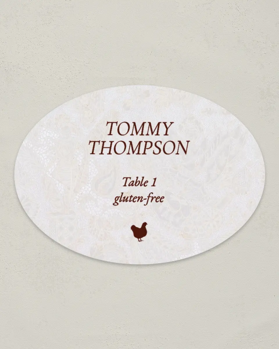 This is a 2.5" x 3.5" Wedding Place Card called Trimmed Lace printed in full color on Premium Smooth paper
