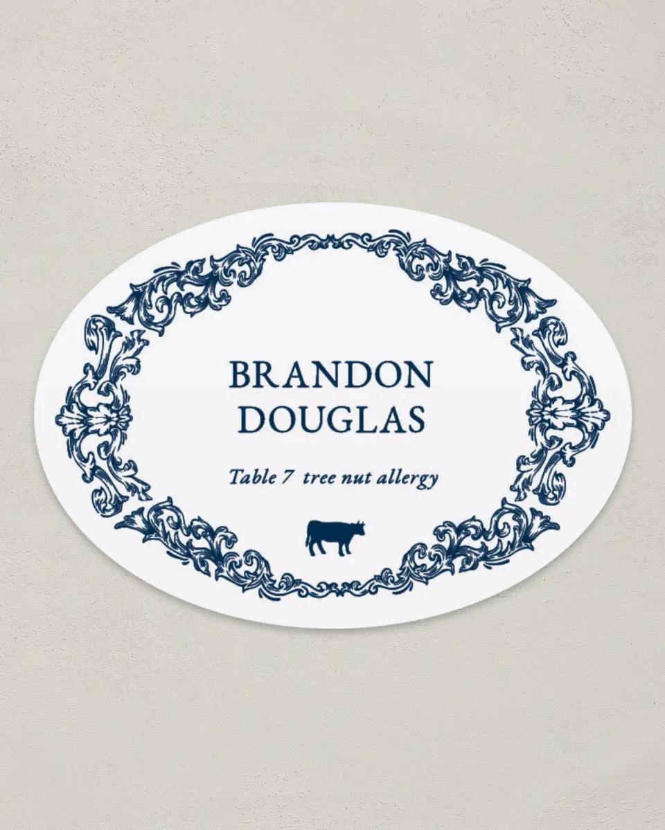 This is a 2.5" x 3.5" Wedding Place Card called Heirloom Crest printed in full color on Premium Smooth paper