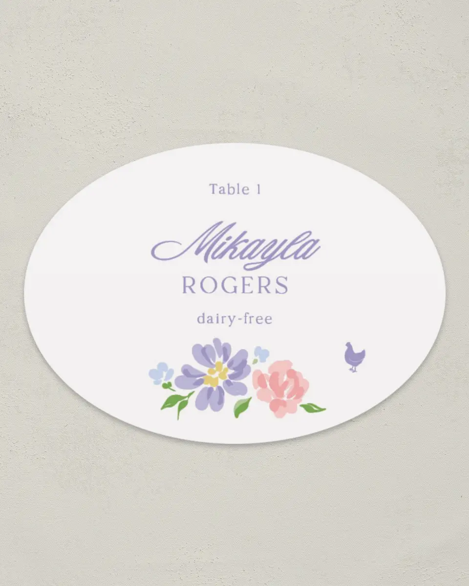This is a 2.5" x 3.5" Wedding Place Card called Gentle Garden printed in full color on Premium Smooth paper