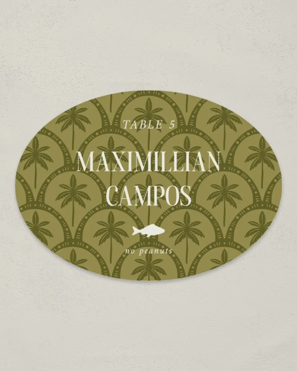 This is a 2.5" x 3.5" Wedding Place Card called Tropical Treasure printed in full color on Premium Smooth paper