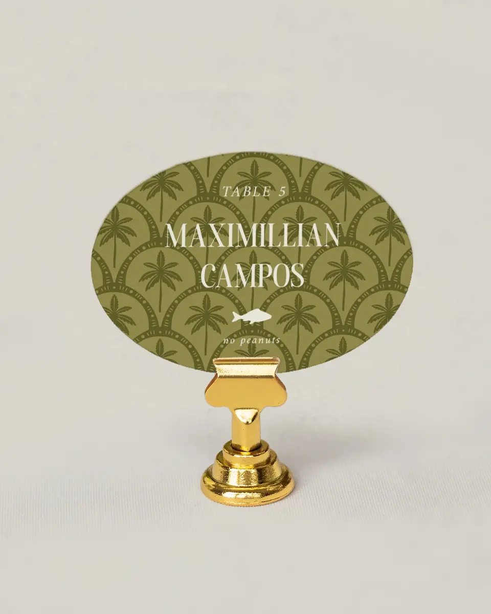 This is a 2.5" x 3.5" Wedding Place Card called Tropical Treasure printed in full color on Premium Smooth paper