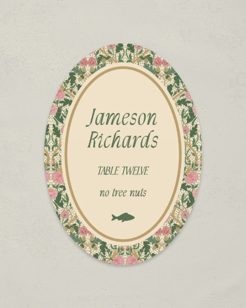This is a 2.5" x 3.5" Wedding Place Card called Regal Garden printed in full color on Premium Smooth paper