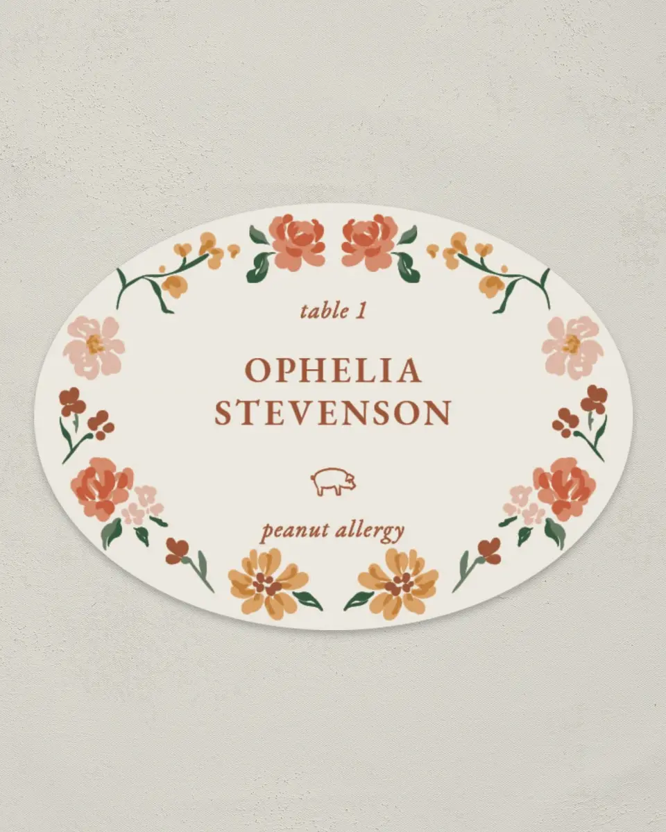 This is a 2.5" x 3.5" Wedding Place Card called Plush Petals printed in full color on Premium Smooth paper
