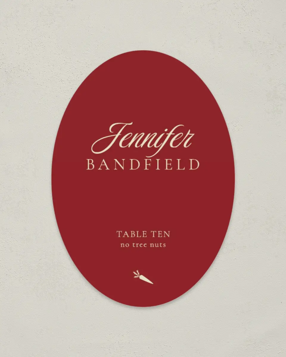 This is a 2.5" x 3.5" Wedding Place Card called Bloom & Crest printed in full color on Premium Smooth paper