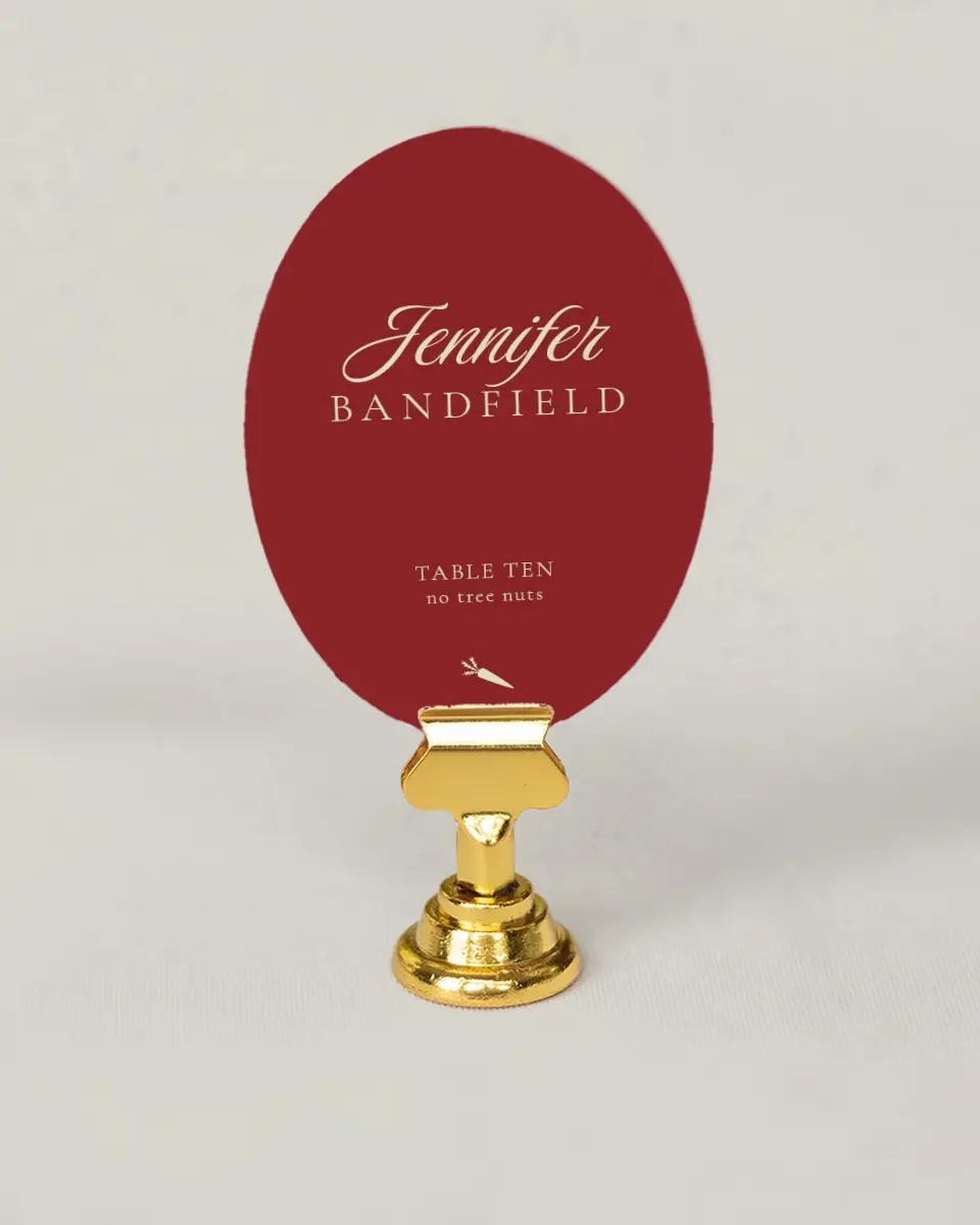 This is a 2.5" x 3.5" Wedding Place Card called Bloom & Crest printed in full color on Premium Smooth paper
