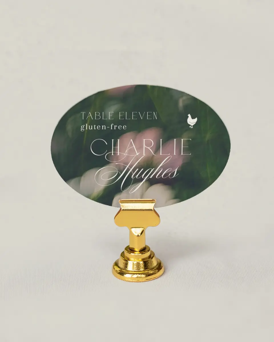 This is a 2.5" x 3.5" Wedding Place Card called The Bethany printed in full color on Premium Smooth paper