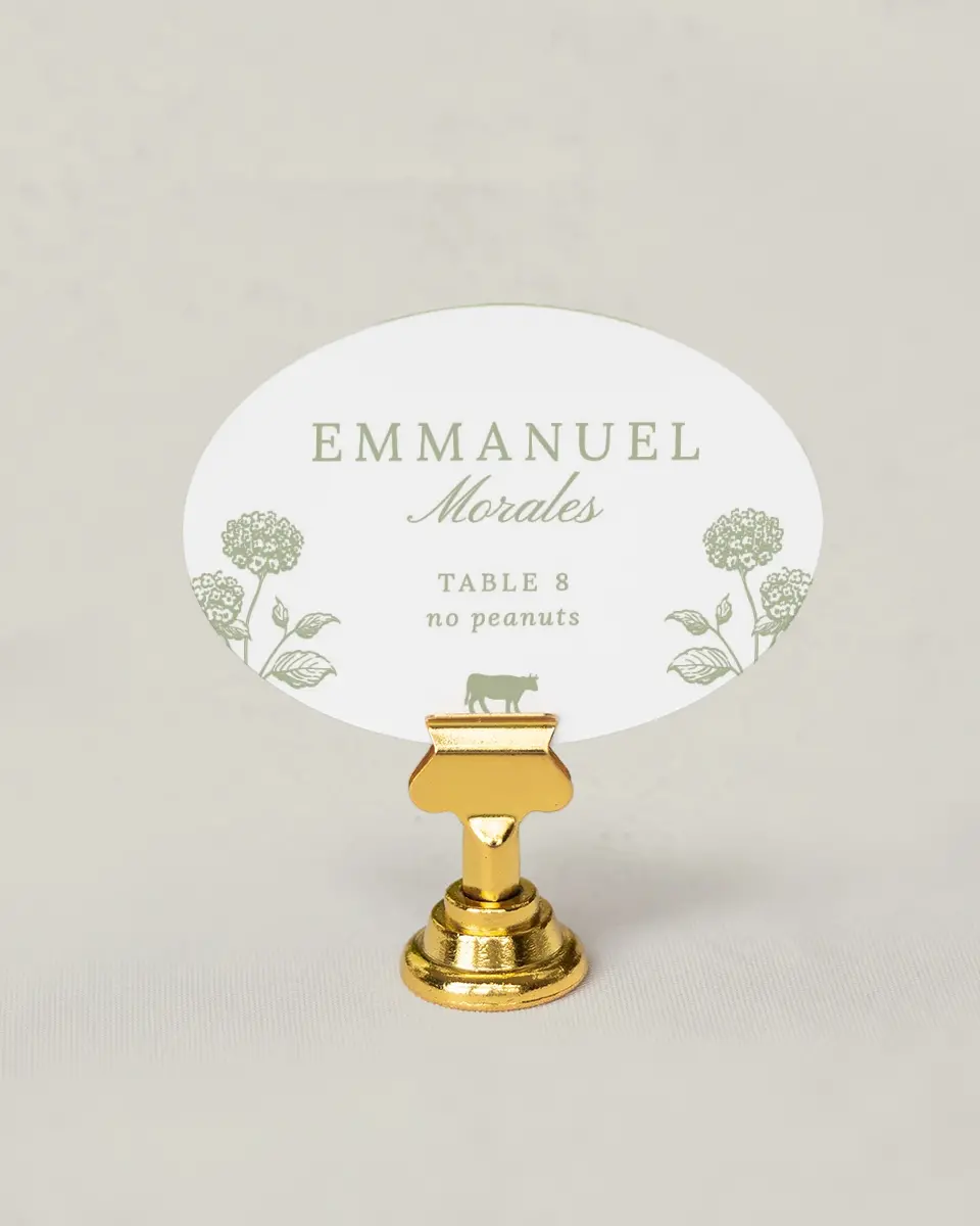 This is a 2.5" x 3.5" Wedding Place Card called Harmonious Hydrangea printed in full color on Premium Smooth paper