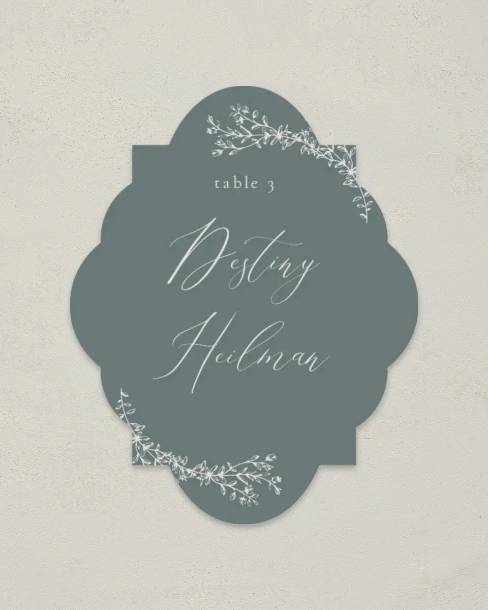 This is a 2.75" x 3.5" Wedding Place Card called Timeless Order printed in full color on Premium Smooth paper