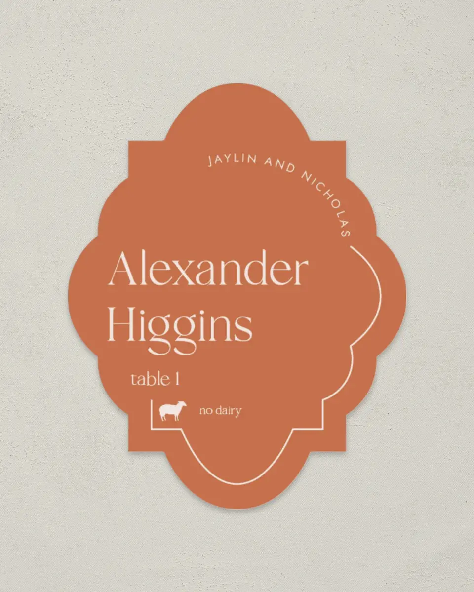 This is a 2.75" x 3.5" Wedding Place Card called The Jaylin printed in full color on Premium Smooth paper