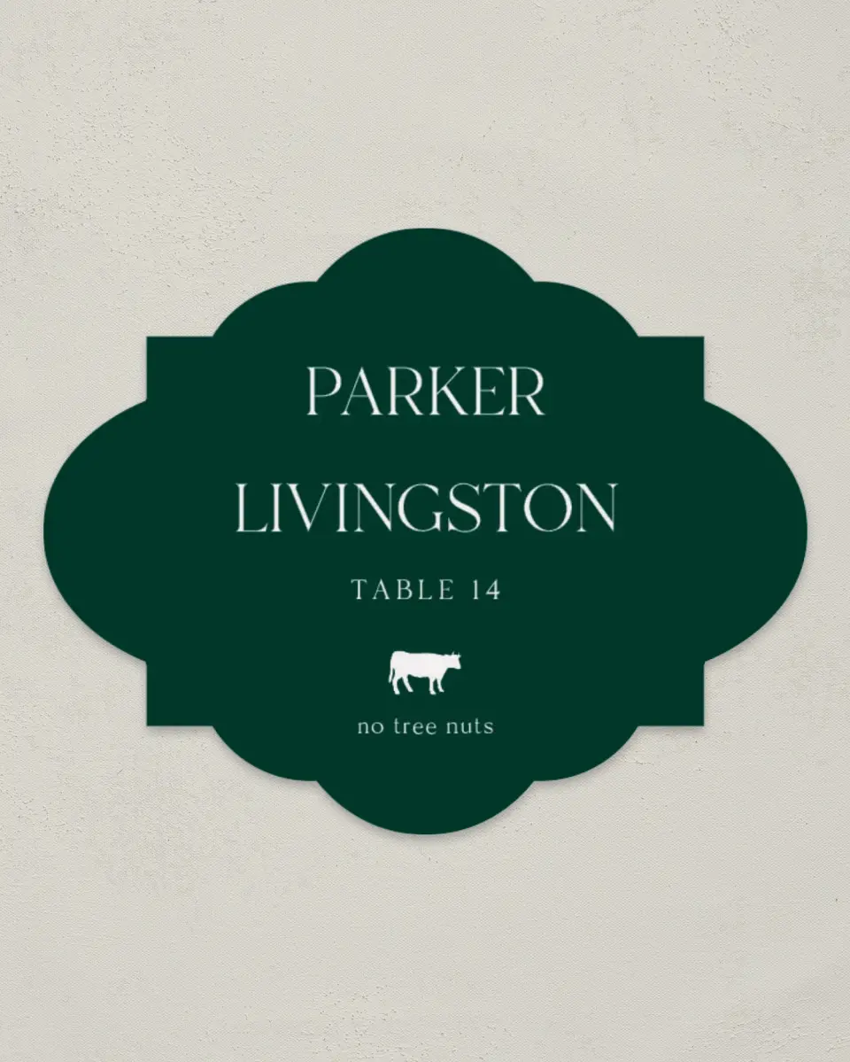 This is a 2.75" x 3.5" Wedding Place Card called The Olivia printed in full color on Premium Smooth paper