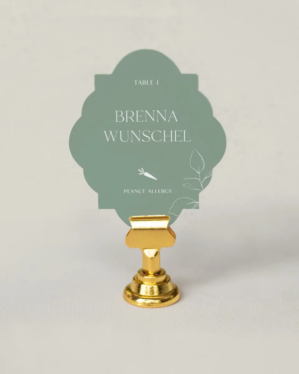 This is a 2.75" x 3.5" Wedding Place Card called The Sadie printed in full color on Premium Smooth paper