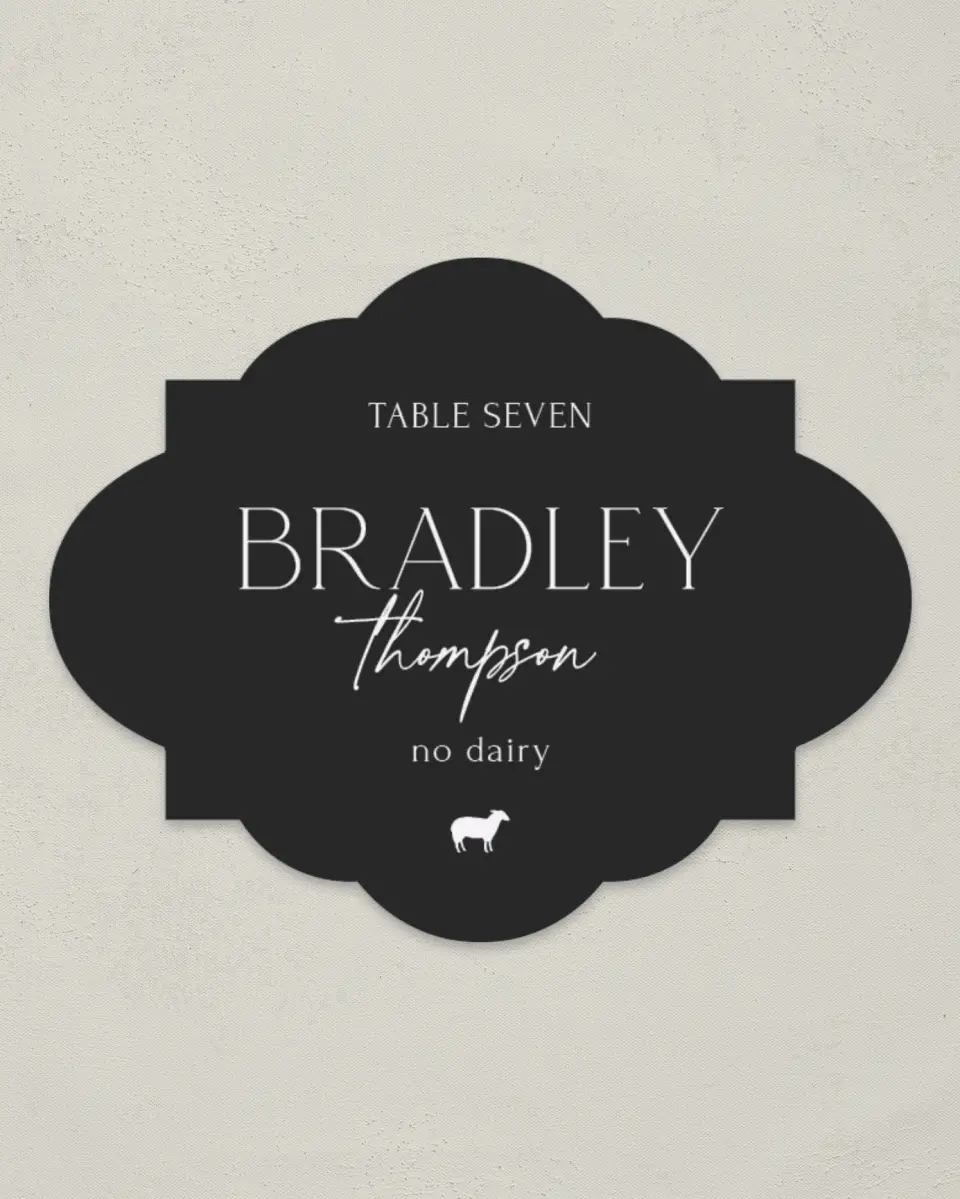 This is a 2.75" x 3.5" Wedding Place Card called The Caroline printed in full color on Premium Smooth paper
