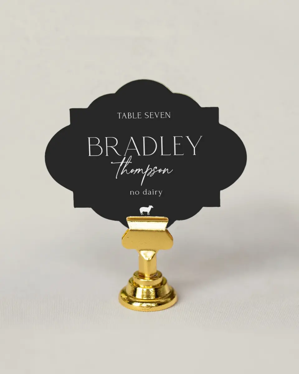 This is a 2.75" x 3.5" Wedding Place Card called The Caroline printed in full color on Premium Smooth paper