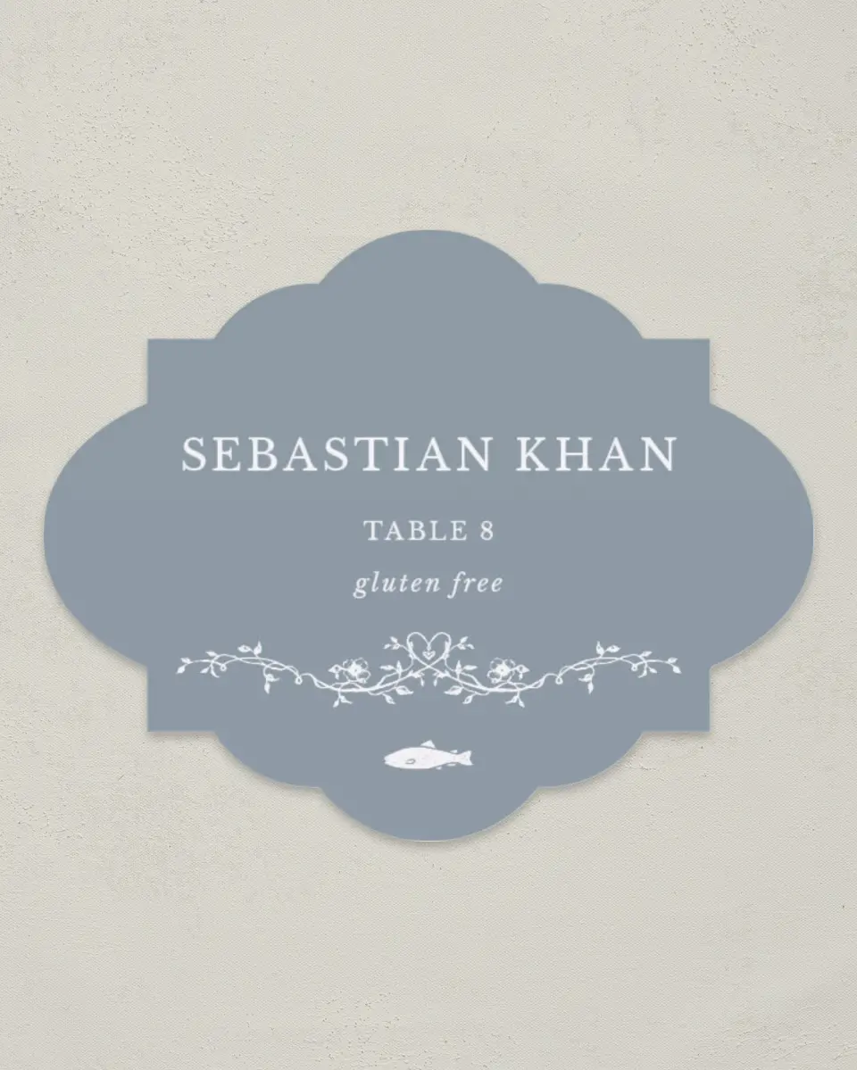 This is a 2.75" x 3.5" Wedding Place Card called Flowering Frame printed in full color on Premium Smooth paper