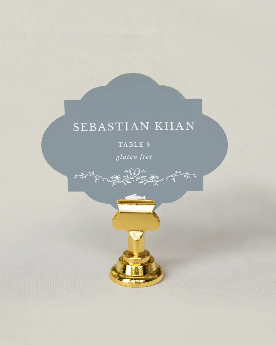 This is a 2.75" x 3.5" Wedding Place Card called Flowering Frame printed in full color on Premium Smooth paper